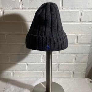 Grey Knit Beanie with Blue Polo Logo